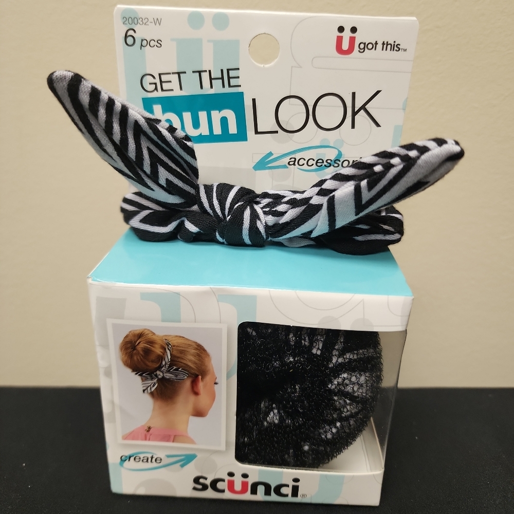 Scunci Big Bun Hair Kit Trend Alert Bun Maker Bow-Tie Scrunchie & 4 Bobby Pins